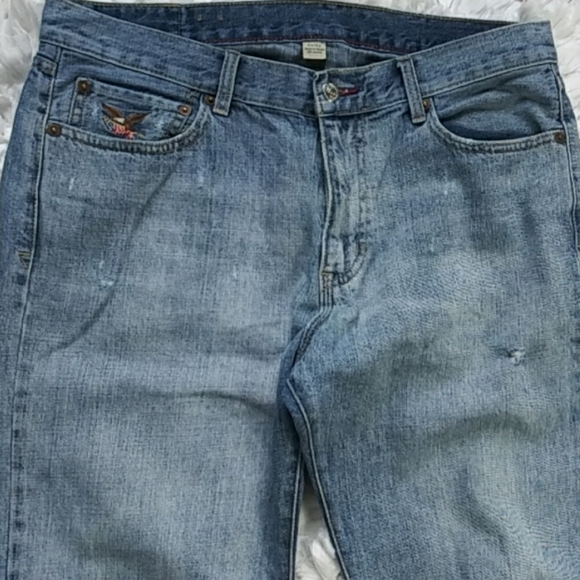 American living distressed jeans light wash‎ embroidered Eagle flag - Picture 3 of 8